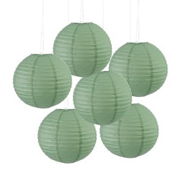Fun Express 12" Medium Sage Green Hanging Round Paper Lanterns - 6 Piece