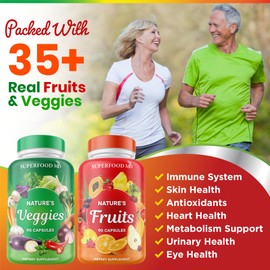 Superfood 180 Fruit and 180 Veggie Capsules - Whole Food Natural Superfoods - Maintain Energy Levels, with Aloe Vera - Soy Free (90 Count (Pack of 4)