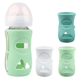 Baby Bottles - Set of 3 Baby Bottle Holders Designed to Reduce Breakage | Fits 8 oz Glass Bottles | BPA-Free (Multicolor, 8 Ounce)