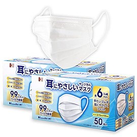[長谷川綿行] 耳にやさしいサージカルマスク 不織布 17.5cm JIS規格 耳ひも6mm 普通 〜 やや 大きめ ふつうサイズ (100個)