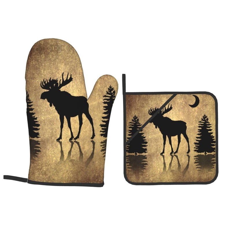 LONSANT Rustic Elk Moose Deer Forest Pine Tree Moon Design