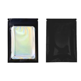 Holographic Foil Clear Window & Black Resealable Zip Baggies for Small Business, Home Use, Food Storage, Beauty Sample, Bulk, DIY Hangover Kit Bags (100, 4.72 inch x 7.87 inch)