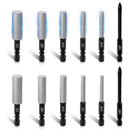 Juego de 12 brocas de diamante, superficie de molienda soldada con diamante extendido de 1.378 in, núcleo de cera de perforación en seco, vástago hexagonal de 1/4 de pulgada, brocas para
