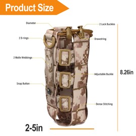 Eowppue Tactical Bag Bottle Pouch Molle Bottle Holder Waterproof Kettle Bag Holder Adjustable Webbing with Drawstring for Military Vest Backpack Outdoor Cycling Hiking Camping Travel Sports