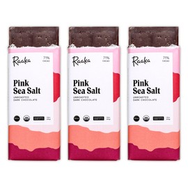 Raaka Pink Sea Salt Organic Dark Chocolate - 71% Cacao - Gourmet Dark Chocolate Gift Box - Organic, Vegan, Gluten Free, Kosher | 1.8oz Bars, 3-Pack