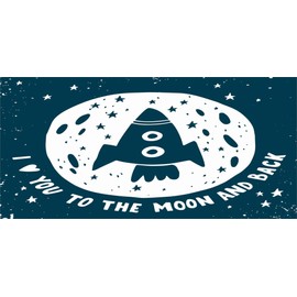 Ambesonne Saying Pencil Pen Holder, Valentines Day I Love You to the Moon and Back Spaceship Stars Backdrop, Printed Ceramic Pencil Pen Holder for Desk Office Accessory, Dark Blue and White