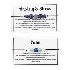 tenghong2021 Chakra Crystal Beaded Bracelet with Wish Card Adjustable Spiritual Anxiety Stone Beads Braide String Bracelet Yoga Meditation for Women Men Jewelry Birthday Gifts-AnxietyCalm