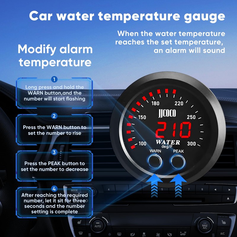 ZHSYMX Universal 52mm Water Temperature Gauge with Alarm and 1/8