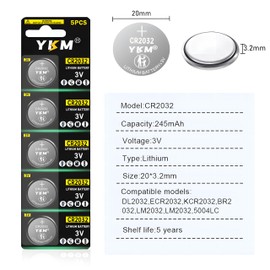YKM CR2032 3V Lithium Battery 2032 3 Volt Batteries for Key Fob Ring Sensor Watch Button Coin Battery (10 Pack)