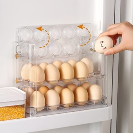 Beveetio Flippable Egg Holder For Refrigerator, 3 Layer Egg Storage Container For Refrigerator Side Door, Large Capacity Egg Container, Clear Acrylic Egg Organizer, Egg Storage 30 Count