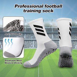 ZANZER (2 Pairs) Men's Grip Socks Soccer Anti Slip Athletic Socks for Men Non-Skid Football Basketball Socks with Grip Pads (Black + White)