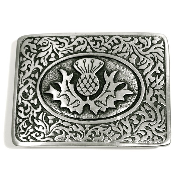 Kilts Wi Hae Brushed Pewter Celtic Thistle with Leaves Belt