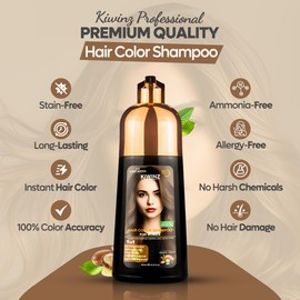 Kiwinz Professional Hair Color Shampoo for Women – 5 in 1 Hair Dye Shampoo for Grey Hair - Instant Hair Dye with 100% Color Accuracy - Natural Ingredients - Ammonia Free - 500ml [Light Brown]