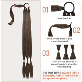 Ponytail Braid, Extensions Braid, Brown Hair Extension Braid, Synthetic Hair for Braiding, Ponytail Hair Extensions, Long Hairpiece for Women, 86 cm, 1 Piece, DIY Braid, 058L