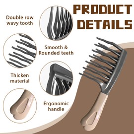 UYVPAER Lockenkamm | Breiter Zahnkamm | Professional Kamm | Doppelreihiger Wellenkamm Mit Breiten Zähnen – Anti-Zieh-Effekt Für Lockiges, Gewelltes Und Langes Haar, Friseur Styling Tool(Grau)