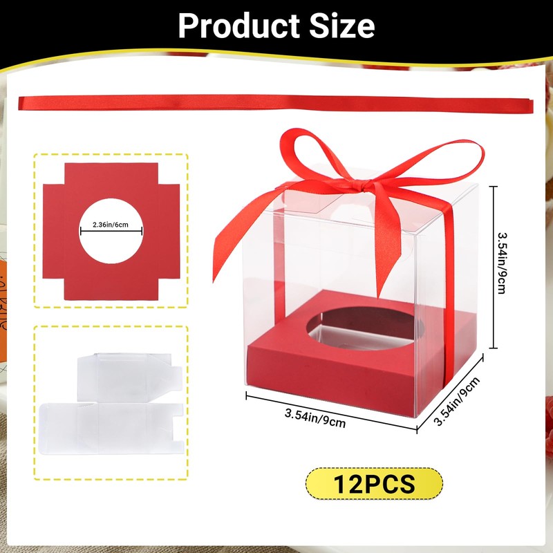 EUSOAR Disposable Clear Cupcake Holder, 12pcs 3.5 Inch Plastic Red