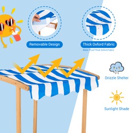 HONEY JOY Kids Sandbox with Canopy, Wooden Bottomless Sand Pit w/Liner, 2 Storage Bins and Striped Canopy, Built in Benches, Outdoor Square Sand Boxes for Kids Backyard