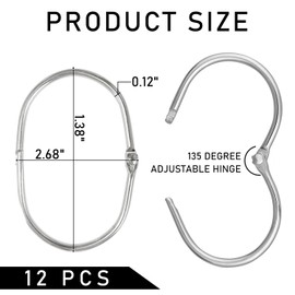 12 Pieces Shower Curtain Hooks Rustproof Metal Shower Curtain Hanging Rings Oval Curtain Hooks Shower Curtain Accessories for Bathroom Shower Curtain Curtain (Silver)