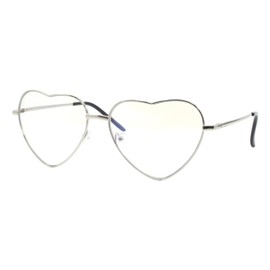 PASTL Heart Shape Clear Lens Glasses Wide Oversized Metal Frame Spring Hinge Silver