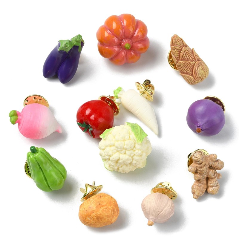 Airssory 16 Styles Resin Vegetable Lapel Pin Backs Tomato Chili