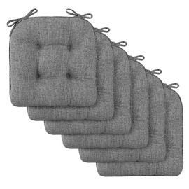 downluxe Indoor Chair Cushions for Dining Chairs, Tufted Overstuffed Textured Memory Foam Kitchen Chair Pads with Ties and Non-Slip Backing, 15.5" x 15.5" x 4", Dark Grey, 6 Pack