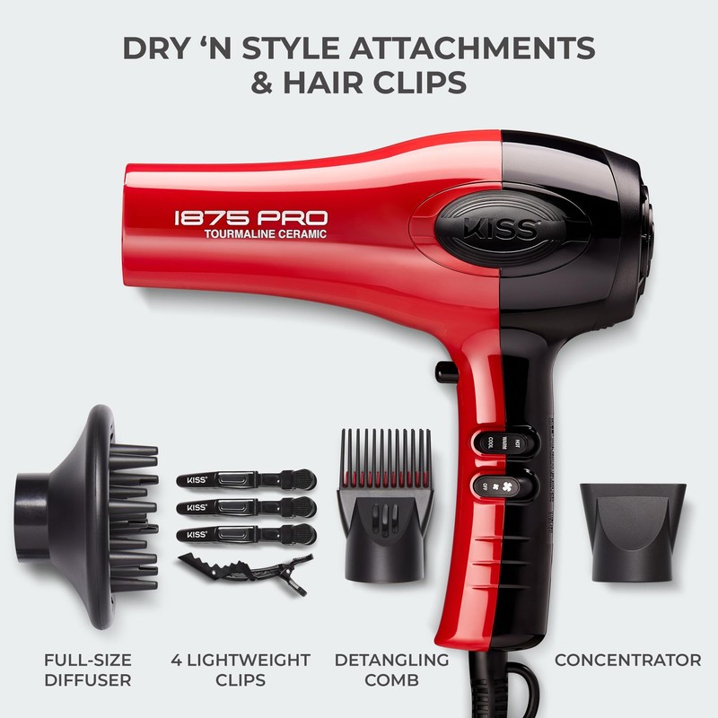 KISS 1875 Watt Pro Tourmaline Ceramic Hair Dryer, Styling Edition,
