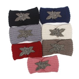 Beavorty Woolen Yarn Hair Hand Made Light Grey Headband for Women Girls Simple Headwrap Elegant Flower Pattern Warm Hair Band for