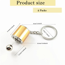 Metal Shift Gear Keychain | 6-Speed Gear Lever Knob Keyring (2-Pack) | Universal Auto Keychain Gift for Cars & Motorcycles (Golden)
