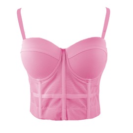 ELLACCI Women's Mesh Bustier Crop Top Push Up Corset Tops Bra Pink Medium