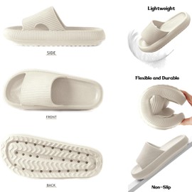 QJJQ Cozislides Bathing Shoes Men Women Original Slippers Cloud Slippers Super Soft Non-Slip Bath Slippers Summer Mules Bath Slippers Flip Flops, beige