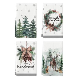 Artoid Mode Kiefernzapfen Bäume Rentier Hello Winter Weihnachten Küchentücher Geschirrtücher, 42x65 cm Holly Xmas Dekoration Handtücher 4er Set