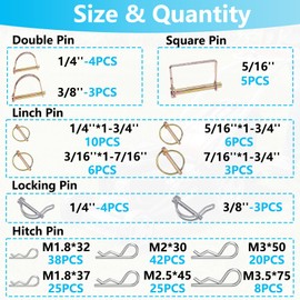 Bemaka 202Pcs Hitch Pins Clip Pins Assortment Kit, Heavy Duty Hitch Pins R Clip, Linch Pins, PTO Pins Trailer Truck Towing Tractor Accessories Three-Point Accessories for Lawn Garden Farm Equipment