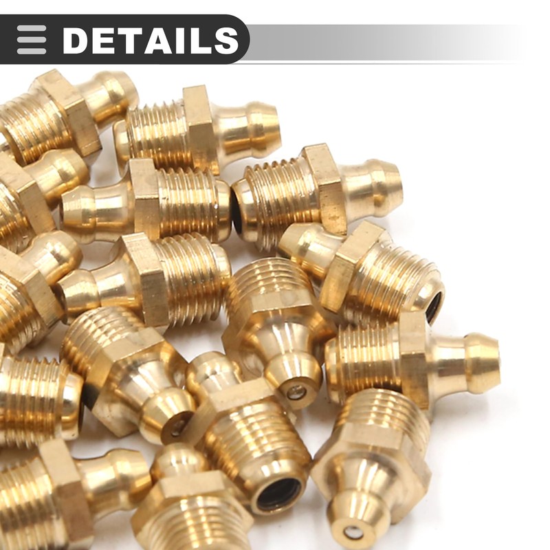 Motoforti Universal Grease Nipple, Brass, Brass Tone, 20 Pcs