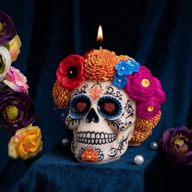 Dia De Los Muertos Floral Skull Scented Candle for Day of The Dead Mexico Decoration
