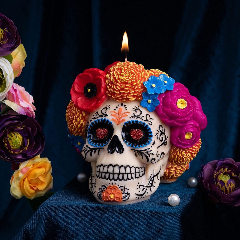 Dia De Los Muertos Floral Skull Scented Candle for Day