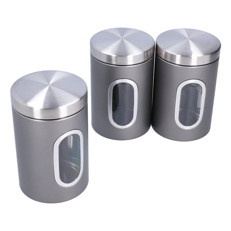 3Pcs Storage Jar Stainless Steel Food Tea Nut Container with