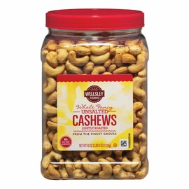 Wellsley Farms Unsalted Roasted Whole Cashews, 2.5 lb.