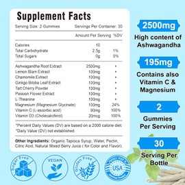 Vazatisi Vazatisi 2 Pack Sugar Free Ashwagandha Gummies for Women Men, 2500mg Organic Ashwa Root Extract Supplement for Relax Restore Balance, Vegan Gluten Free, 120 Count