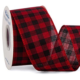 Ribbli Red and Black Wired Ribbon, 2-1/2 Inch x 10 Yard,Buffalo Plaid Ribbon,Burlap Ribbon,Christmas Ribbon for Big Bow,Wreath,Tree Decoration,Outdoor Decoration