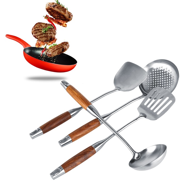 4Pcs/Set 304 Stainless Steel Rosewood Cooking Utensils Cookware Set Kitchen
