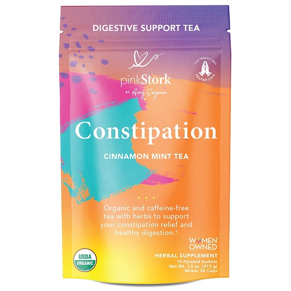 Pink Stork Constipation Tea: Cinnamon Mint Laxative Tea for Women, USDA Organic + Constipation & Gas Relief with Cardamom + Coriander Seeds, Women-Owned, 30 Cups