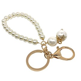 UUYYEO 4 Pcs Faux Pearl Keychain Keyring Hand Wrist Lanyard Wristlet Strap Bracelet Charm for Key Wallet