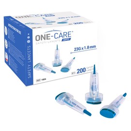 ONE-CARE Opti Safety Lancets Top Button Activated, 23G x 1.8mm, 200 Count