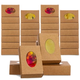 TaoBary 100 Pcs Soap Boxes Small Gift Packaging Small Candy Cookie Boxes with Window 3x3x1 Gift Wrappers for Homemade Making Party Favor Packaging(Oval,Kraft)