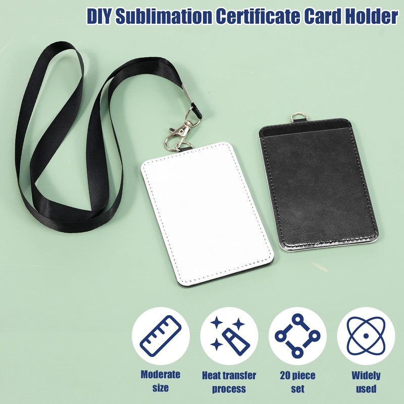 20Pcs Sublimation ID Badge Holder with Lanyards Leather Lanyard Card