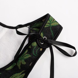 SCARLET DARKNESS Women's Renaissance Corset Scoop Neck Lace-up Corset Top Floral Print Bustier, Black Green Leaves