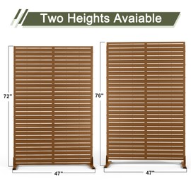 Metal Privacy Screen Outdoor Privacy Screen 72"H×47"W, Freestanding Decorative Privacy Screen for Balcony Patio Lawn Garden, Privacy Fence Privacy Panel-Brown&Louvered
