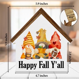 Fall Decor Autumn Decorations Autumn Gnomes Happy Fall Y'All House Shape Wooden Sign Farmhouse Home Desk Shelf Tiered Tray Decor