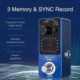 Lekato Looper Loop Guitar Effect Pedal & Tuner, Record 3 Wave Slot 18 Mins Blue