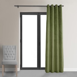 HPD Half Price Drapes Signature Grommet Blackout Velvet Curtains 84 Inches Long Heat & Full Light Blocking Blackout Curtains for Bedroom & Living Room (1 Panel), 50W x 84L, Basque Green